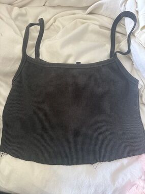 SKIMS Black Waffle Knit Tank Crop